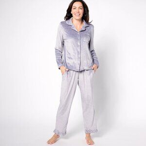 Berkshire Island Fleece Notch Collar & Pant Pajama Set - Granite (Sz) a623281
